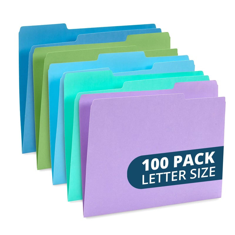 Blue Summit Supplies Ocean Tone Colored File Folders Letter Size, 1/3 Cut Top Tab File Folders, Assorted Blue and Green Colored, for Organizing and File Cabinet Storage, 100 Pack - Image 1